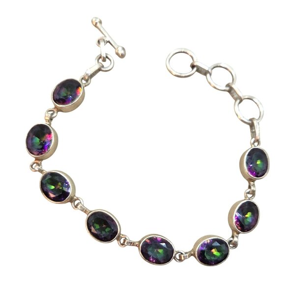 Jewelry - Mystic Topaz Bezel Set 925 Sterling Silver Bracelet